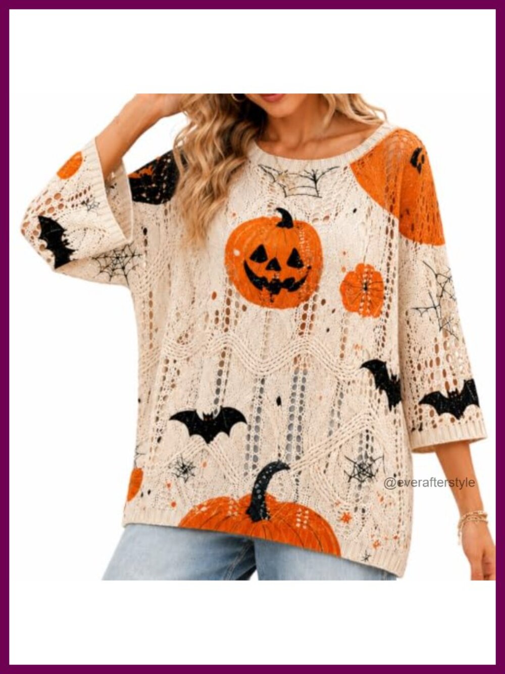 Oversized Halloween Pumpkin Knit Pullover Sweater Long Sleeve Fall Casual Top